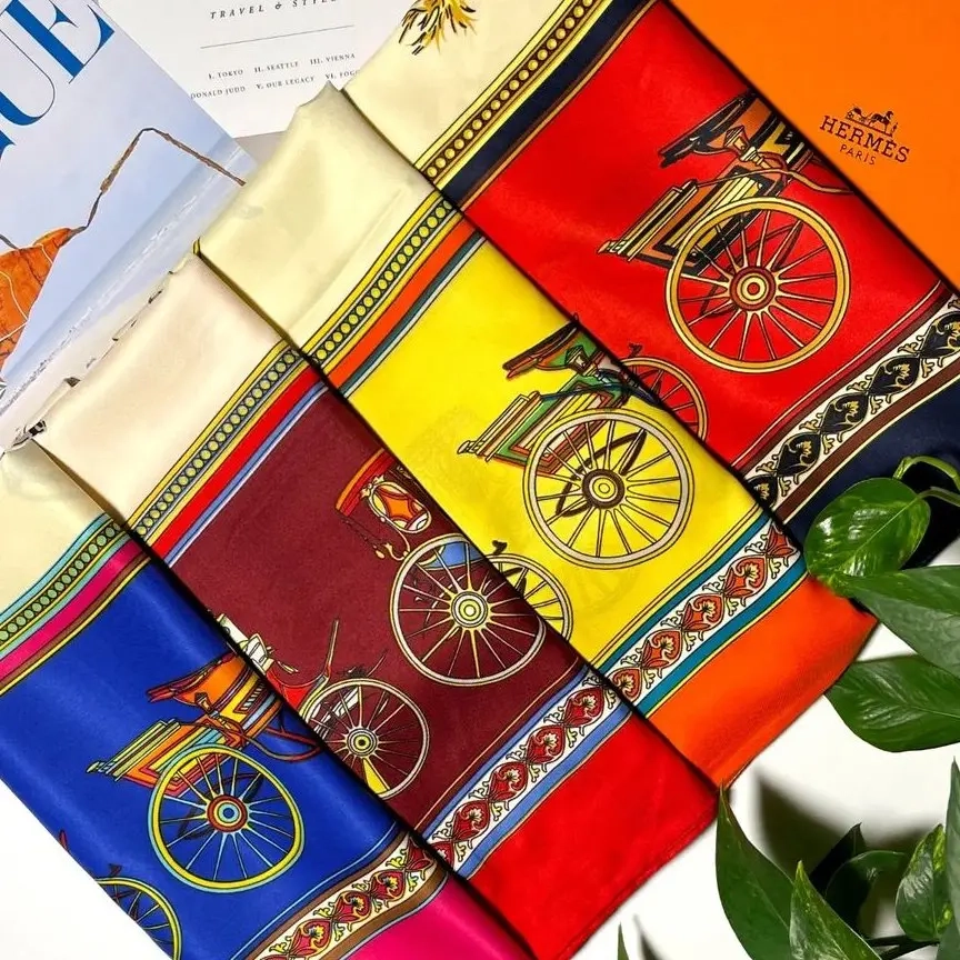 روسری ابریشم توییل یا کجراه وارداتی قواره 140 - قهوه ایی